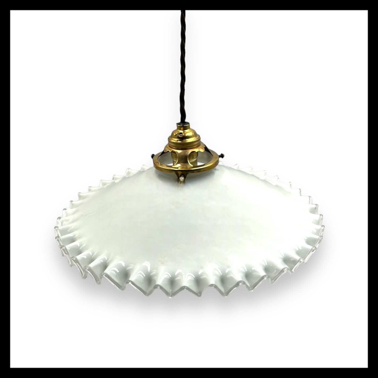 Vintage French Glass Ceiling Pendant Light, Milk Glass Hanging Lampshade for sale from All Things French Store