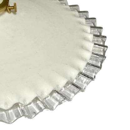Vintage French Opaline Milk Glass Pendant Pie Crust Lampshade with Brass Collar
