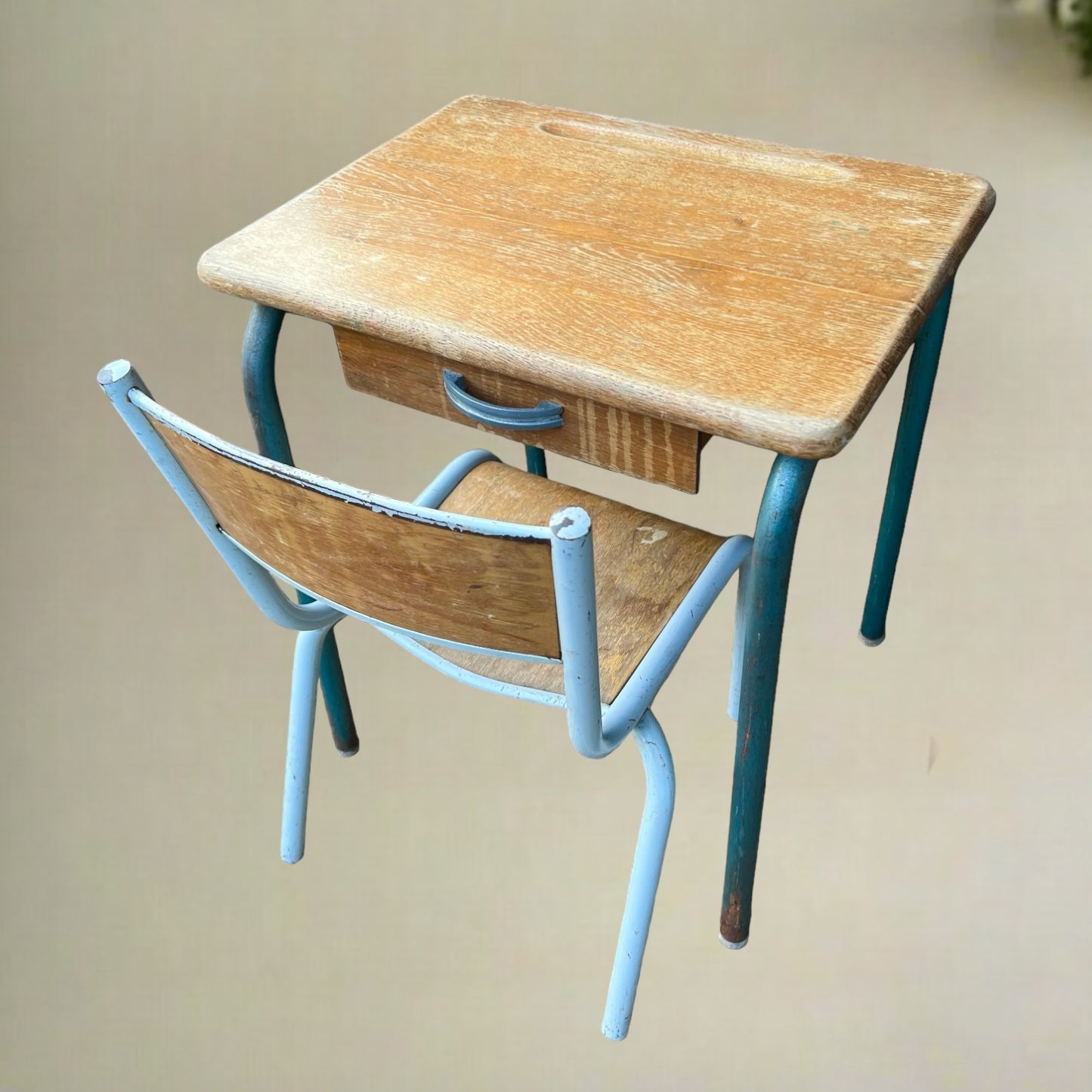 Vintage Childs French School Desk and Chair, Solid Condition - H 56cm