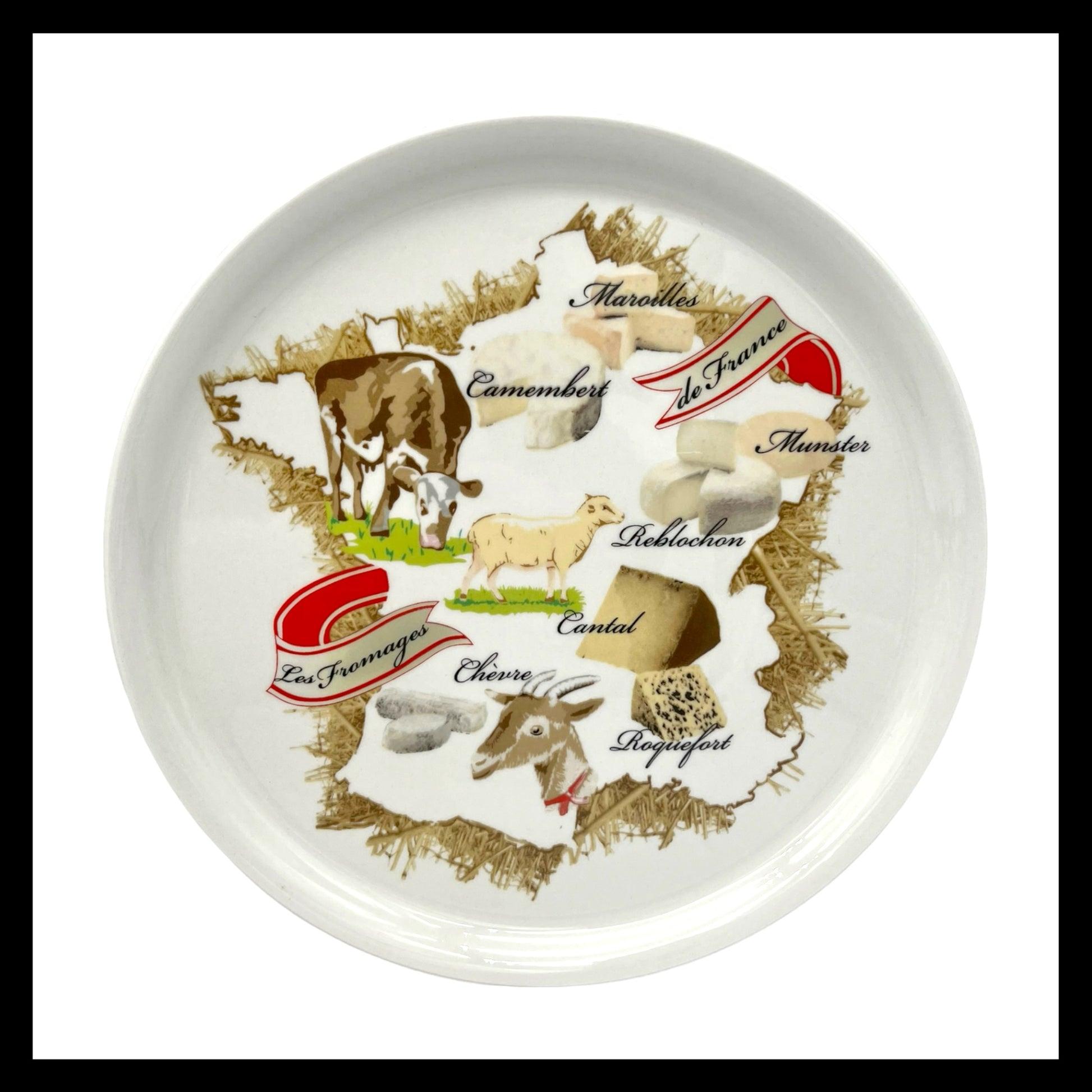 image French porcelain cheese plate decorated with cheese images sold by All Things French Store