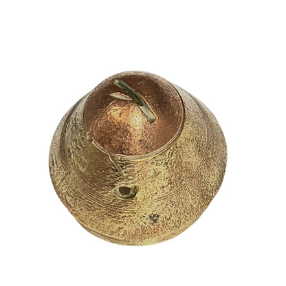 A textured metallic gold dome-shaped object with a small hole and a green stem-like protrusion on top, isolated on a white background.