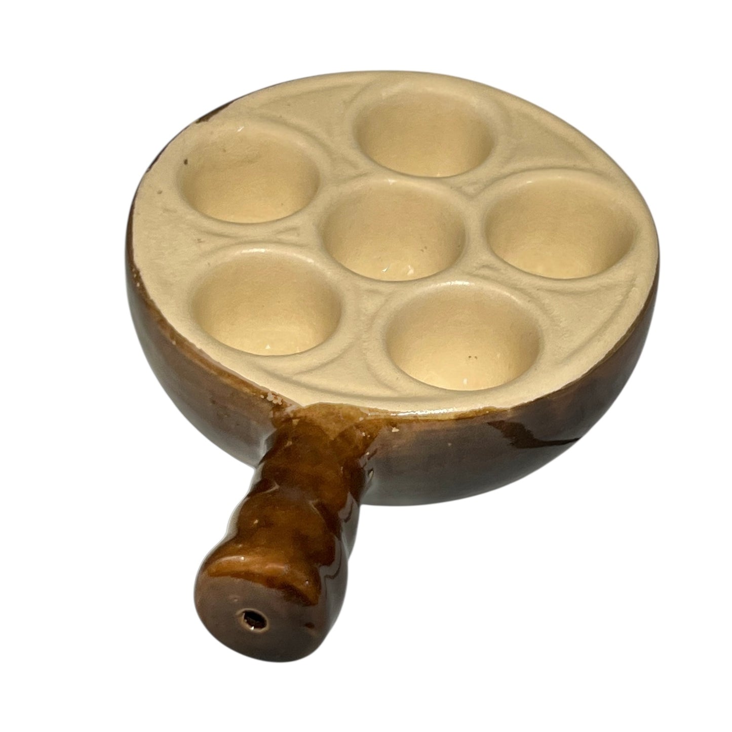 Close up of snail plates with handles on a white background