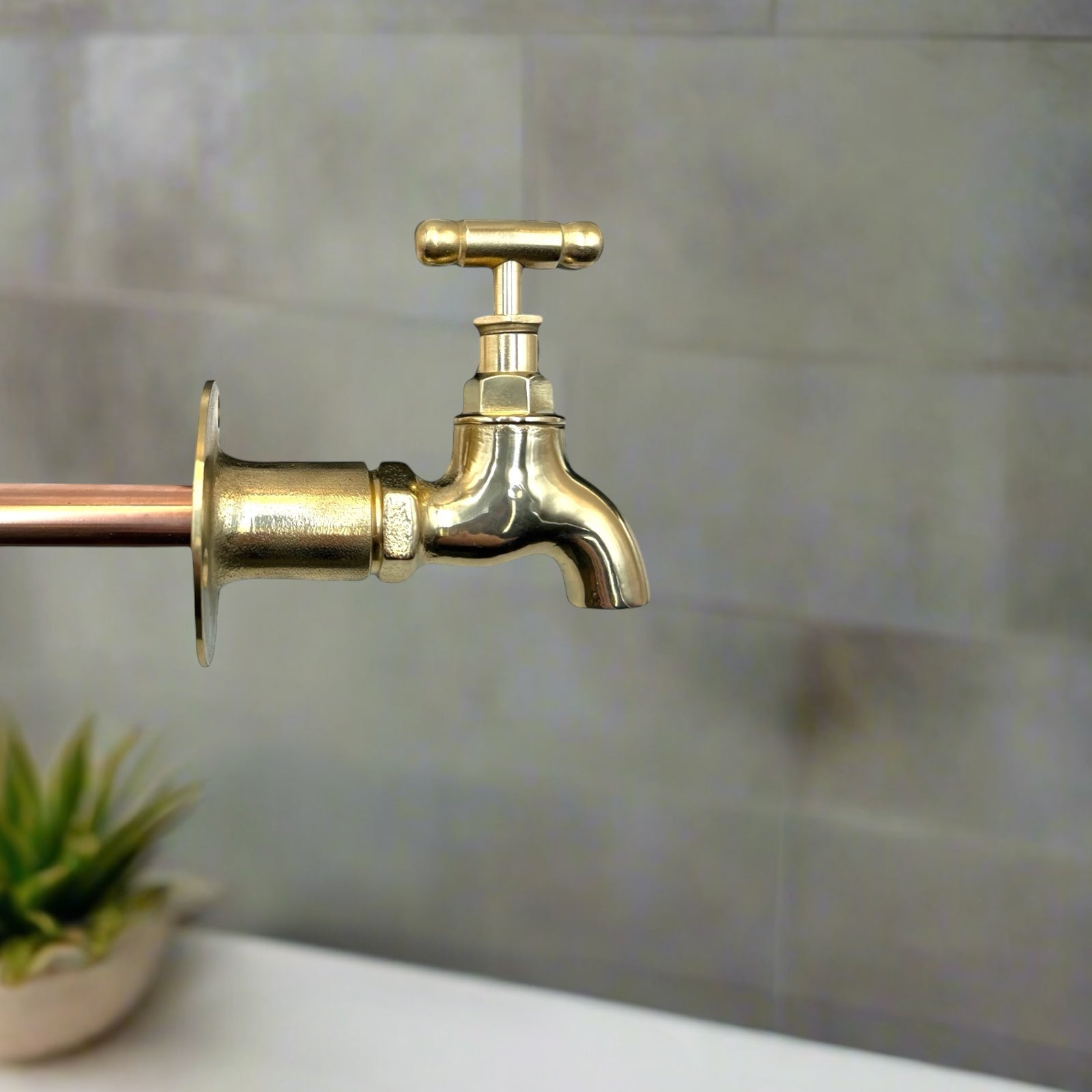 Brass Vintage Style Kitchen or Bathroom Tap, Wall Mounted ideal for Belfast Sink