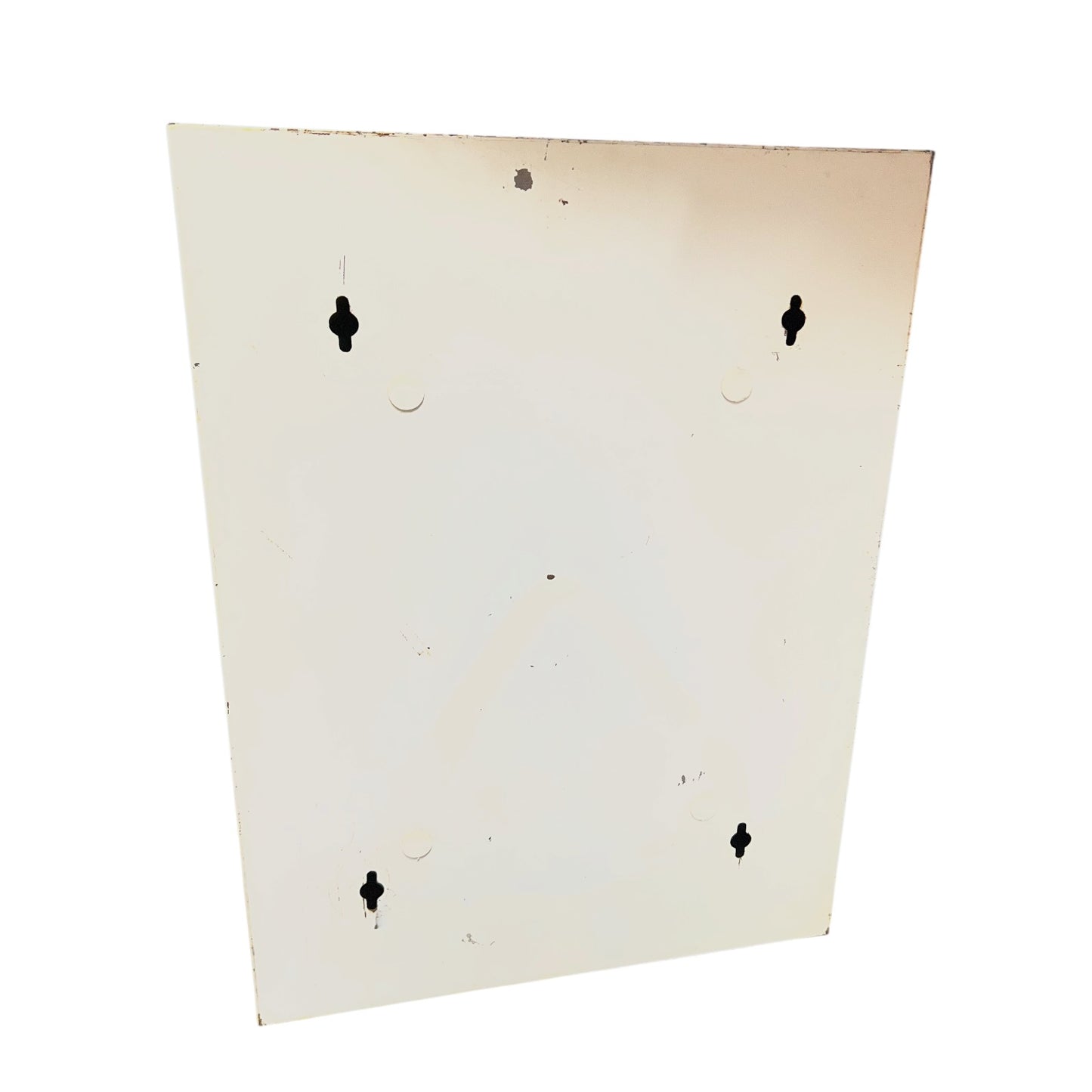 close up of a vintage metal bathroom cabinet on a white background