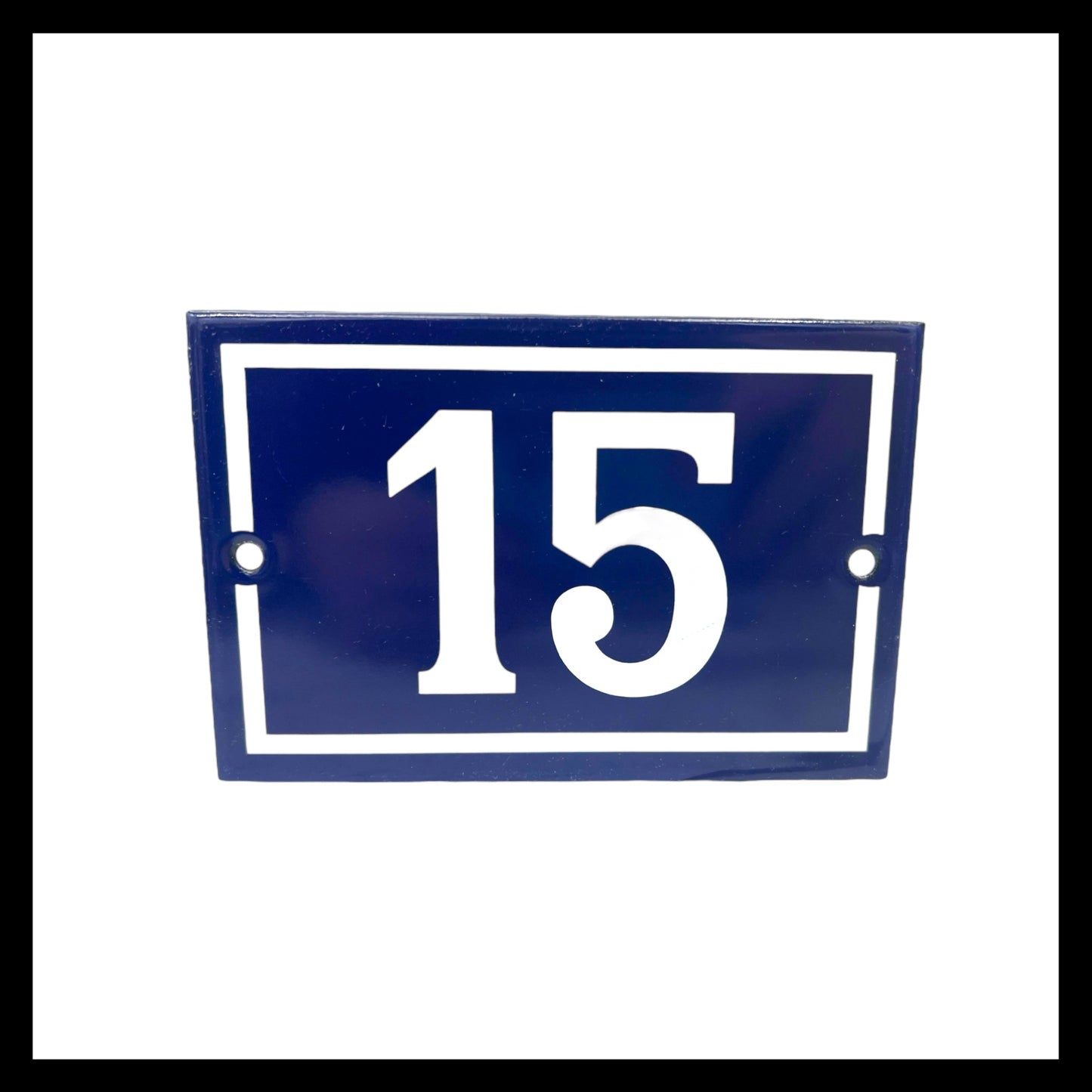 image French blue and white enamel door number 15 sold by All Things French Store
