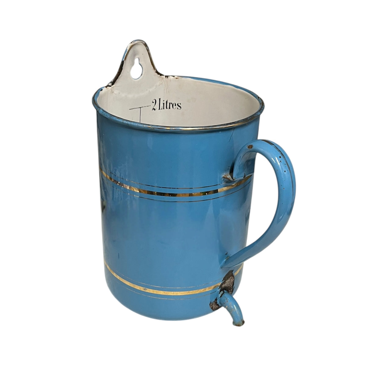 Vintage French Enamel Irrigator | White Wall Hung Planter Storage Pot or Shower Caddy