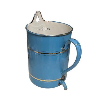 Vintage French Enamel Irrigator | White Wall Hung Planter Storage Pot or Shower Caddy