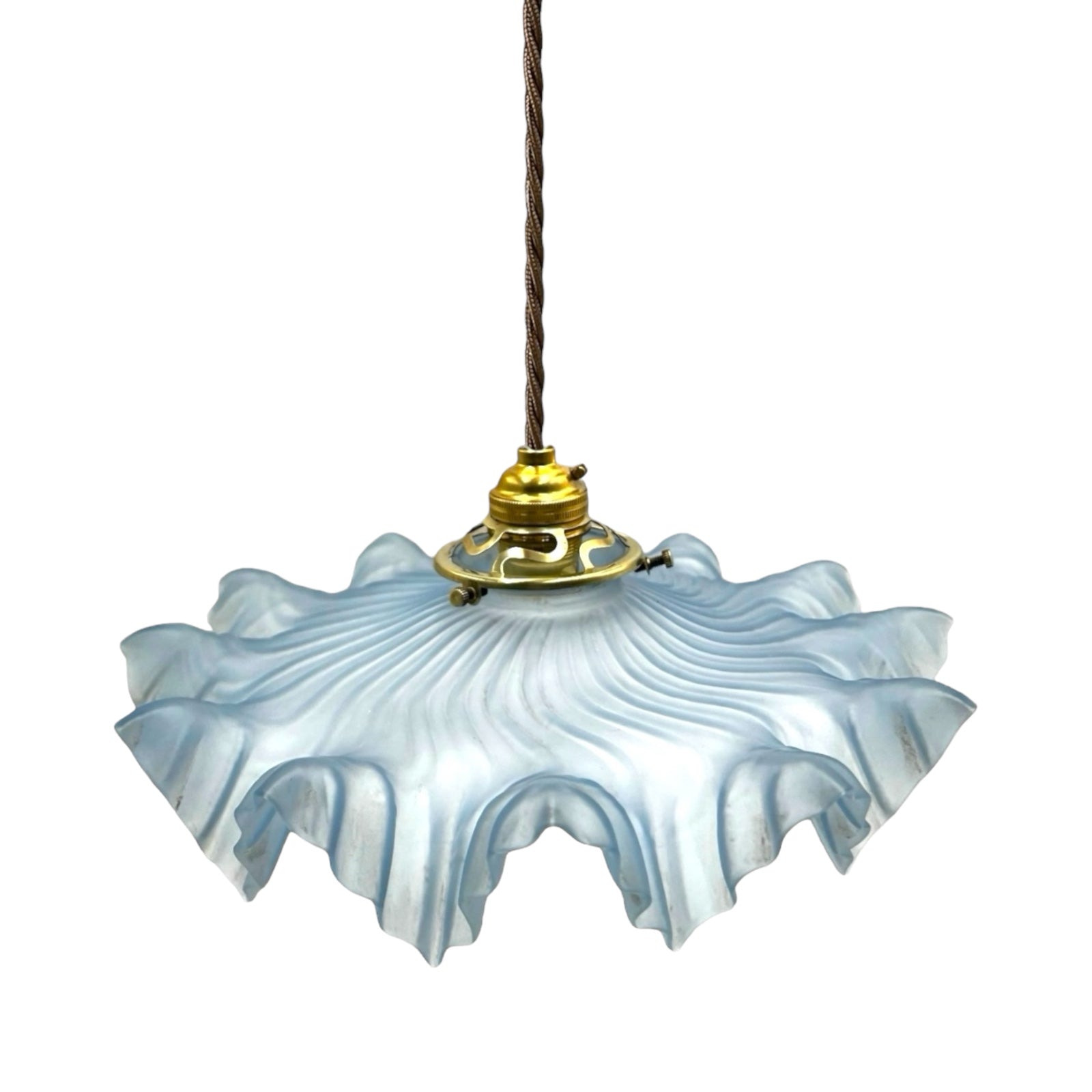 Vintage French Frosted Glass Ceiling Pendant Light, Hanging Lampshade 