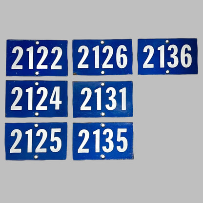 French blue and white enamel vintage door or gatepost numbers 