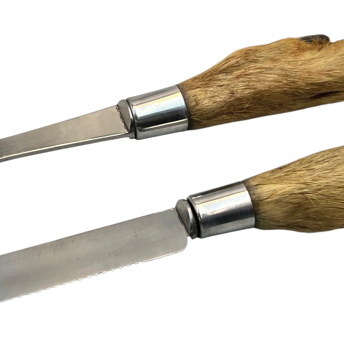 Close up of deer hoof taxidermy  cutlery on a white background