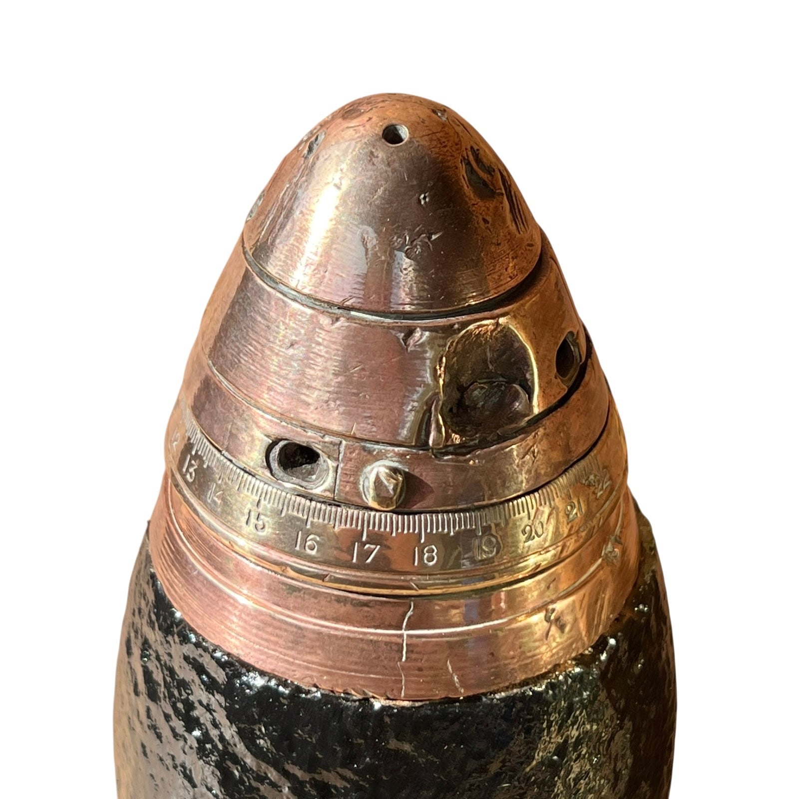 close up of a WW1 18 pounder on a white background