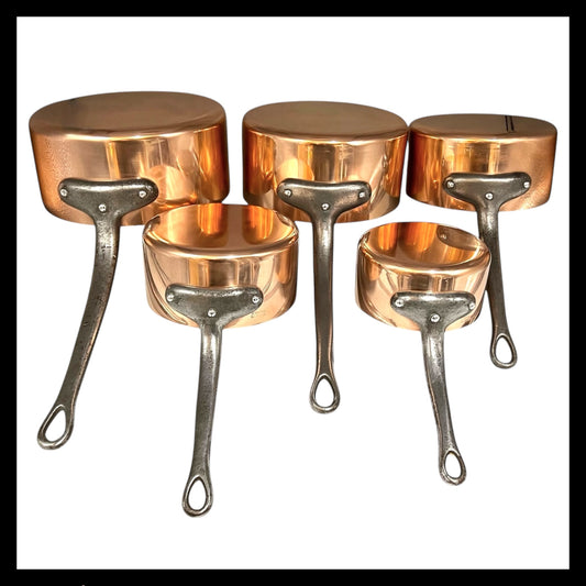 French Copper Pan Set, Copper Saucepans, Set of 5, Steel Lined, 1.5mm +5kg 