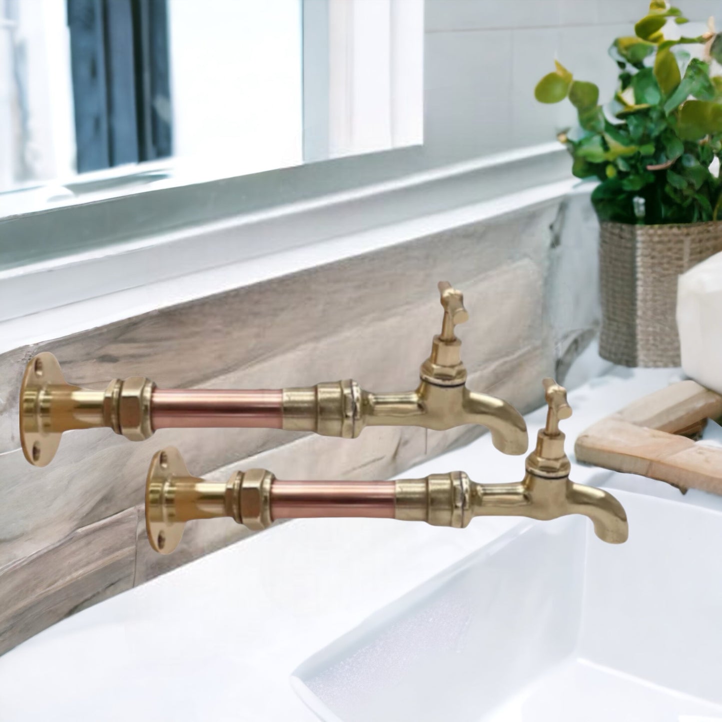 Vintage Style Brass and Copper Kitchen Taps, Bathroom Taps, ideal for Belfast Sink (T47)