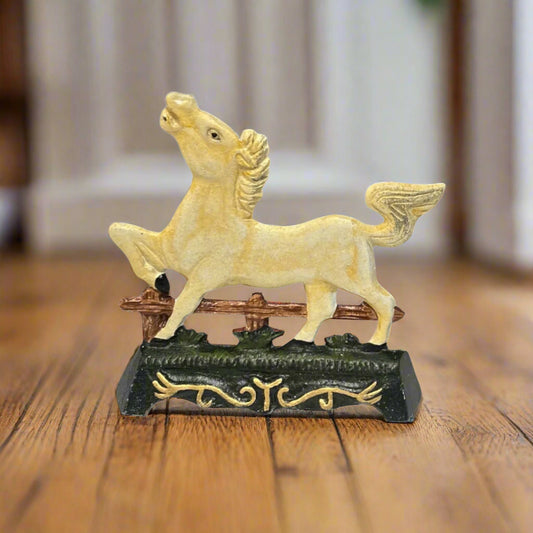 Small French Cast Iron Horse Door stop in the shape of a horse for sale from All Things French Store
