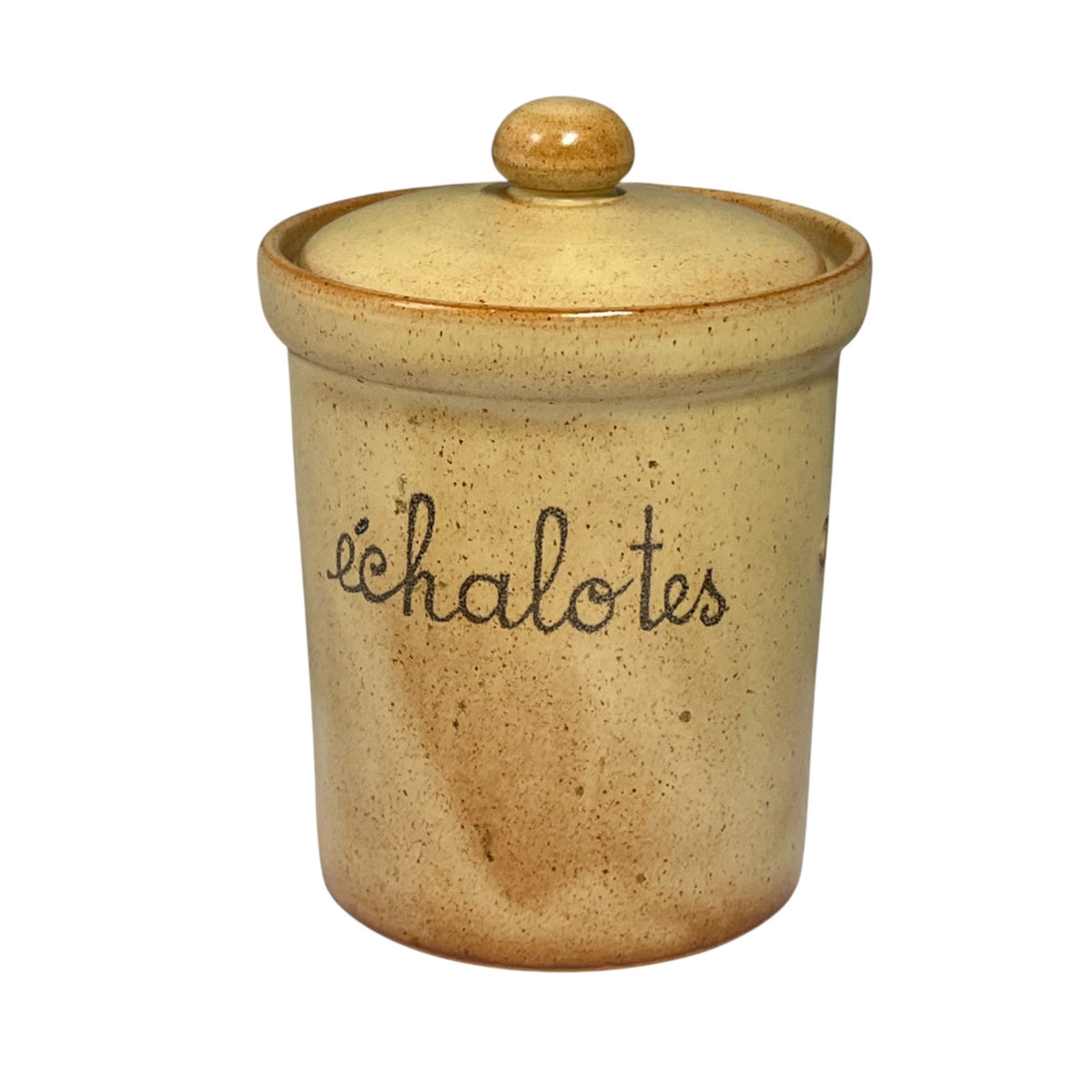 Echalotes - shallots brown ceramic storage jar with a lid 