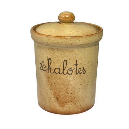 Echalotes - shallots brown ceramic storage jar with a lid 
