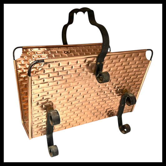 French Copper Magazine Rack, Vintage Arts and Crafts Homewares  (A15)