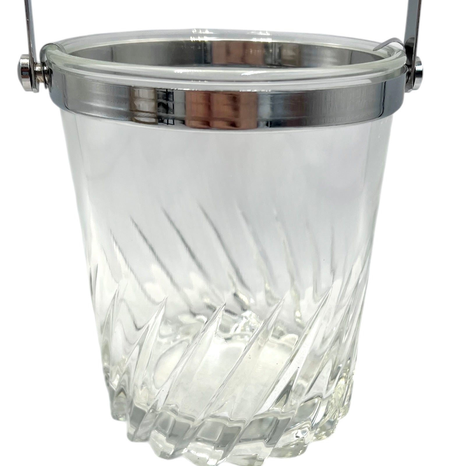 Vintage Cut Glass Ice Bucket, French Ice Cube Bucket, Mid Century Home Bar