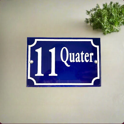 French vintage enamel blue and white enamel door number 11