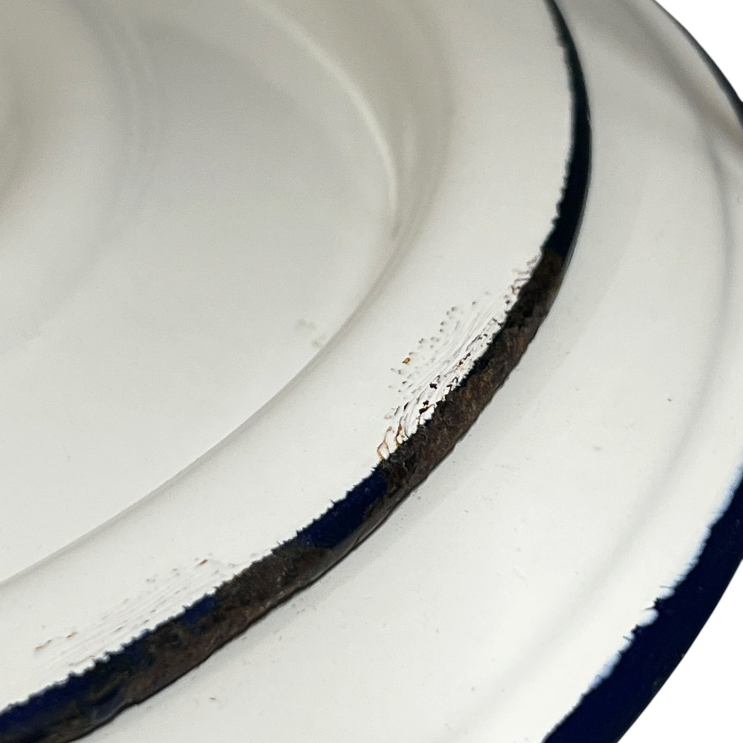 Close up of a vintage enamel lidded white bucket on a white background