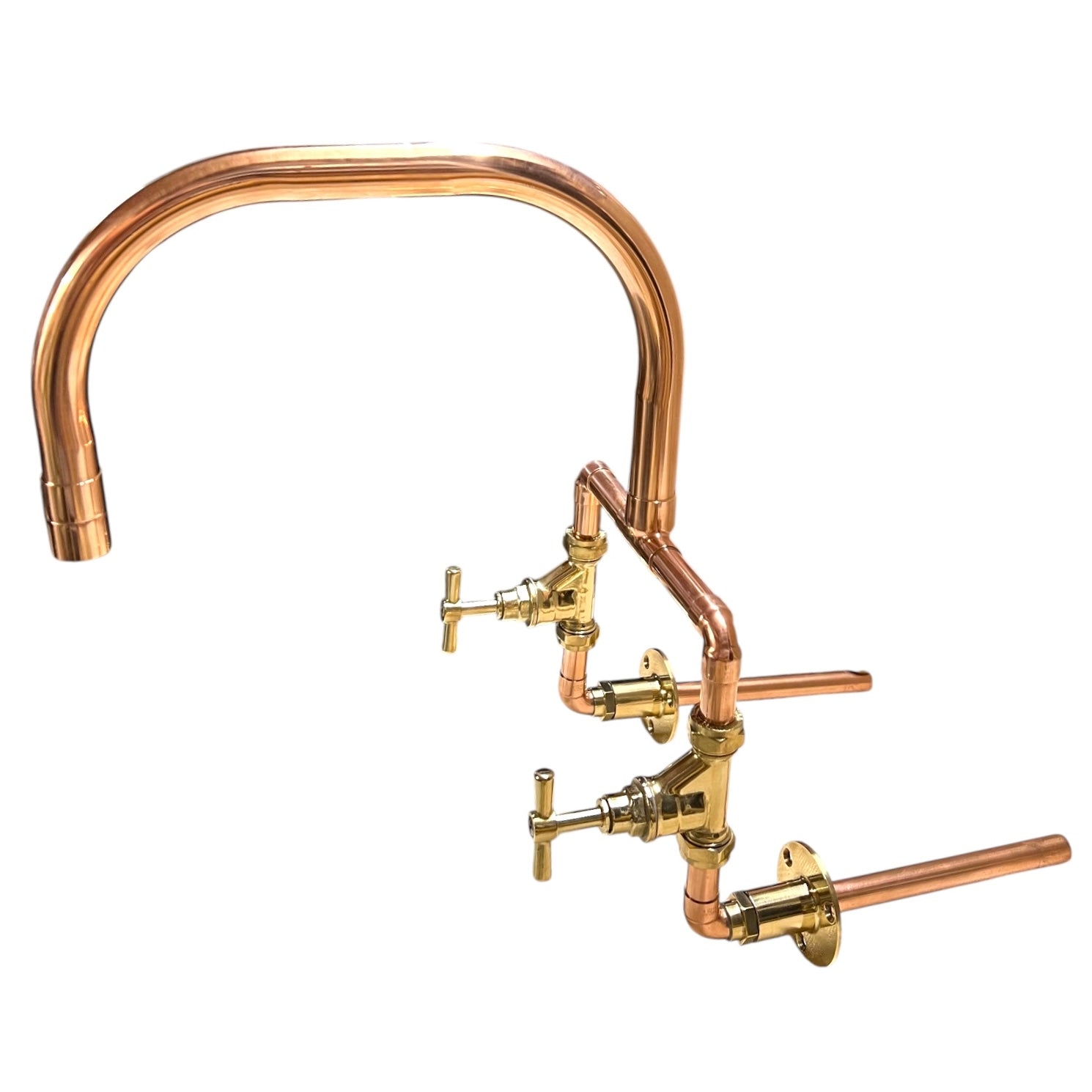 Copper and Brass Handmade Kitchen Mixer Taps, Belfast Sink Taps - Wall Mounted option for sale 