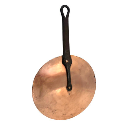 French antique copper pan lid with initial M and cast iron handle