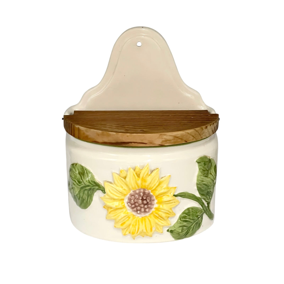 Vintage French Ceramic Salt Box – Wall-Mounted Sel Crock with Lid