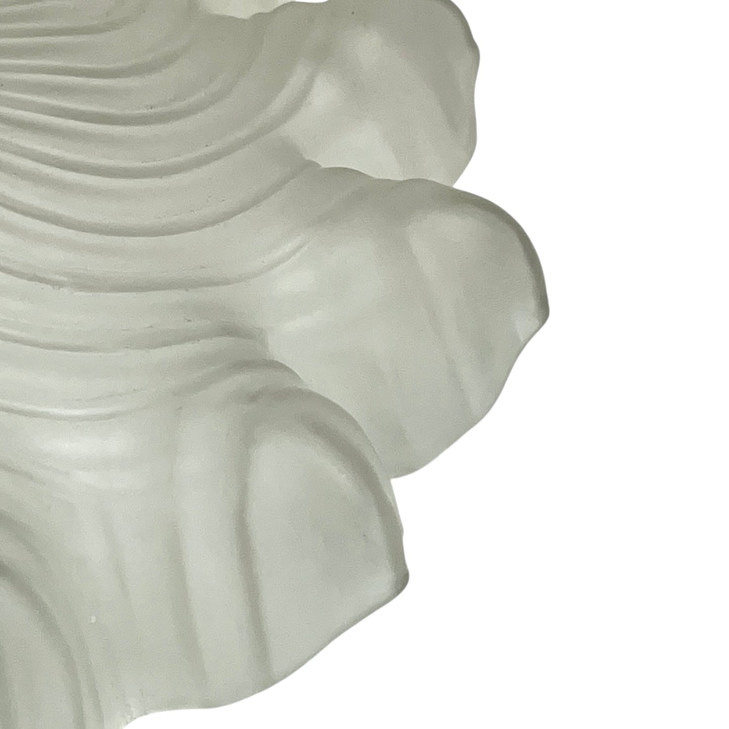 Close up of a vintage-style light fixture with frosted glass shade on a white background