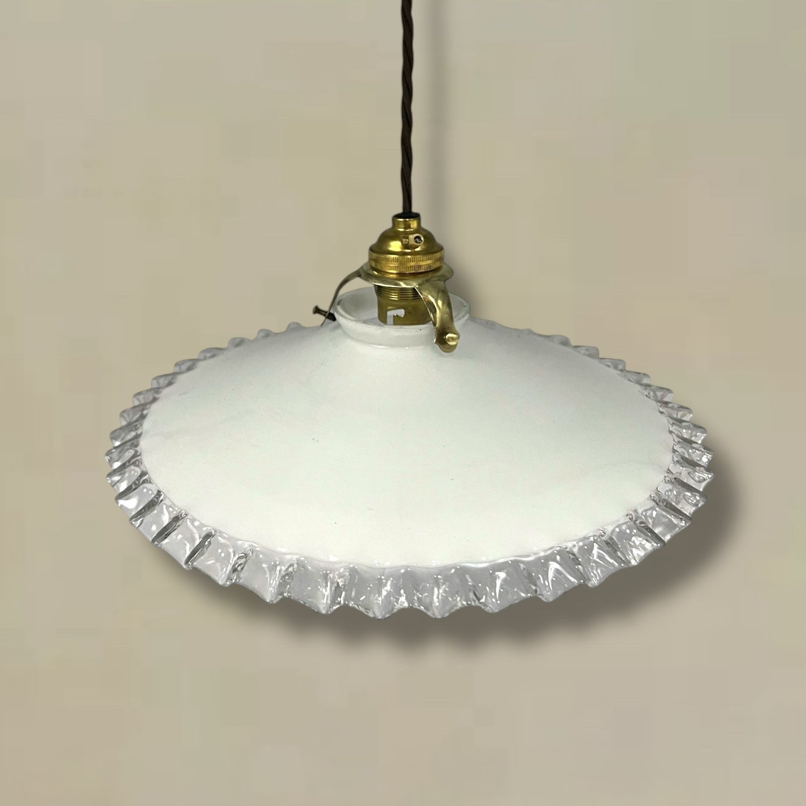 Vintage French Glass Ceiling Pendant Light, Milk Glass Hanging Lampshade for sale from All Things French Store