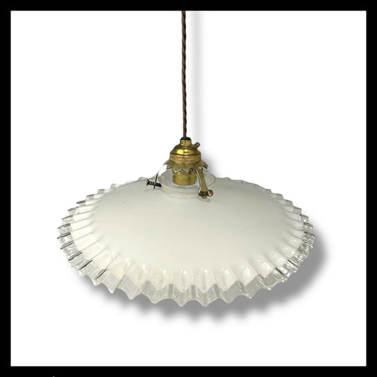 Vintage French Glass Ceiling Pendant Light, Milk Glass Hanging Lampshade 