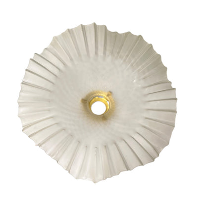 A vintage-style frosted ribbed glass ceiling light shade with a gold metal centre collar, shown against a plain white background.
