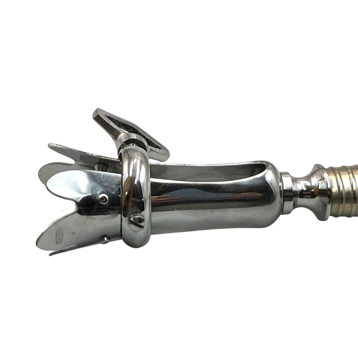 Stainless steel end of a French gigot on a white background