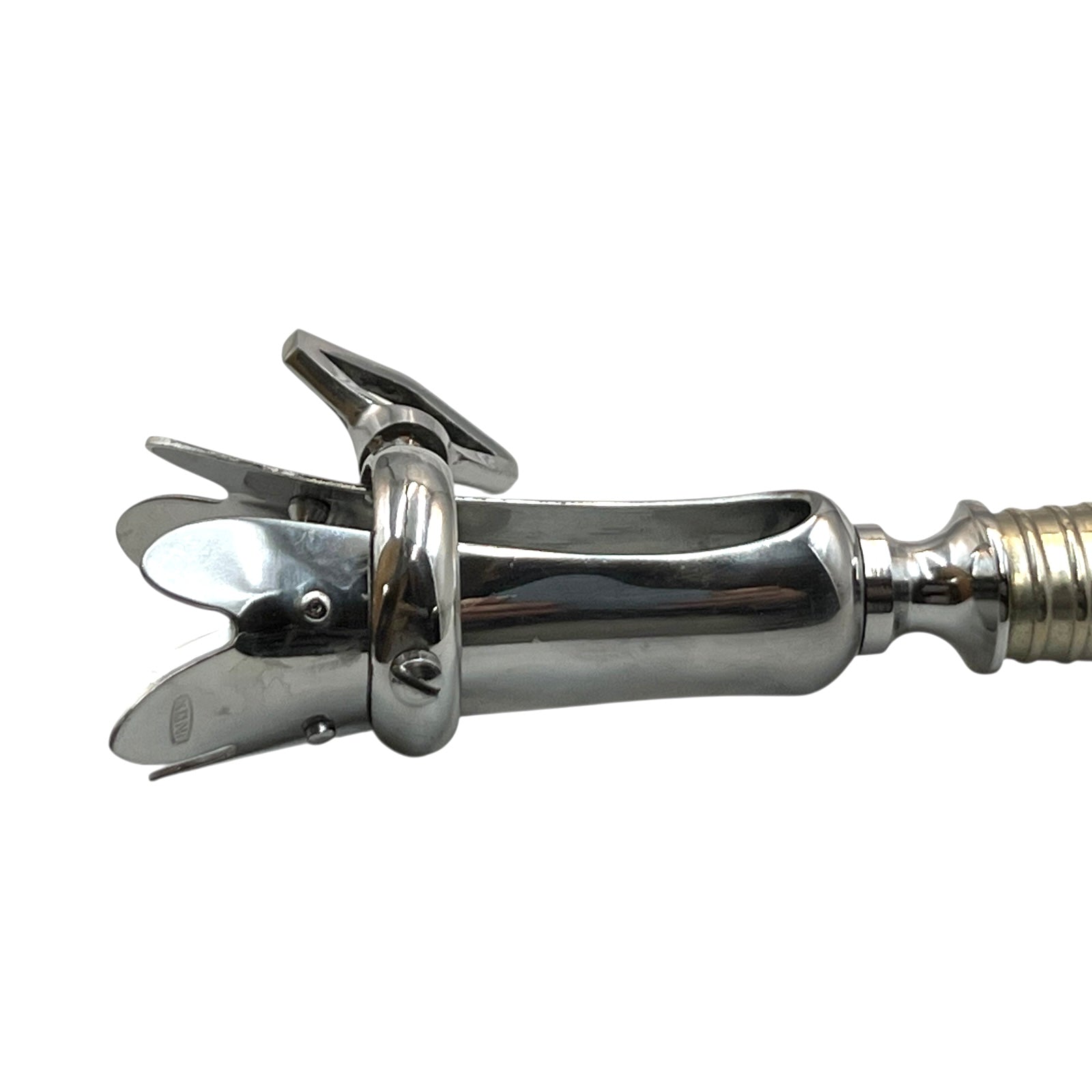 Stainless steel end of a French gigot on a white background