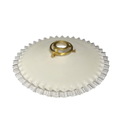 Vintage French Opaline Milk Glass Pendant Pie Crust Lampshade with Brass Collar