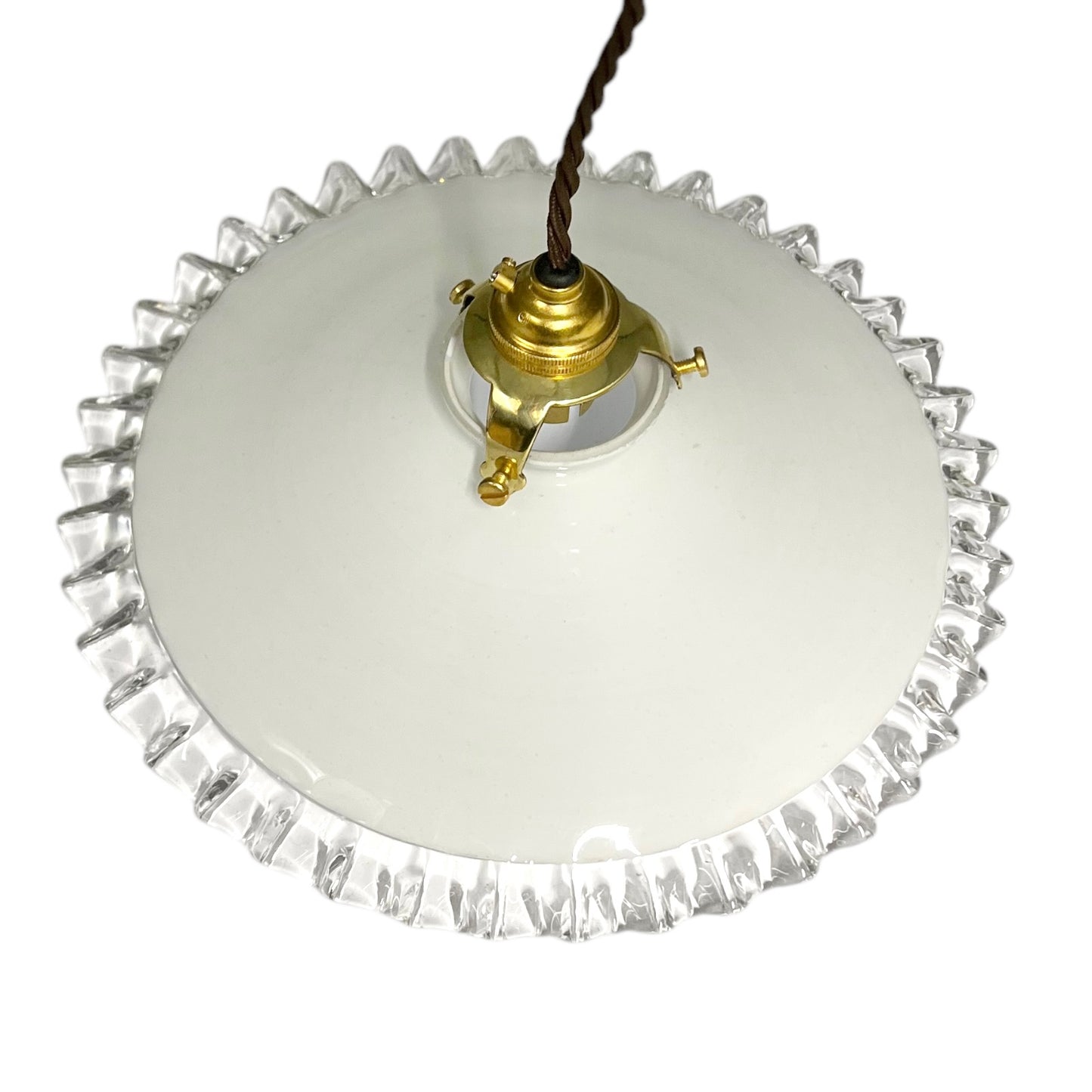 Vintage French Glass Ceiling Pendant Light, Milk Glass Hanging Lampshade