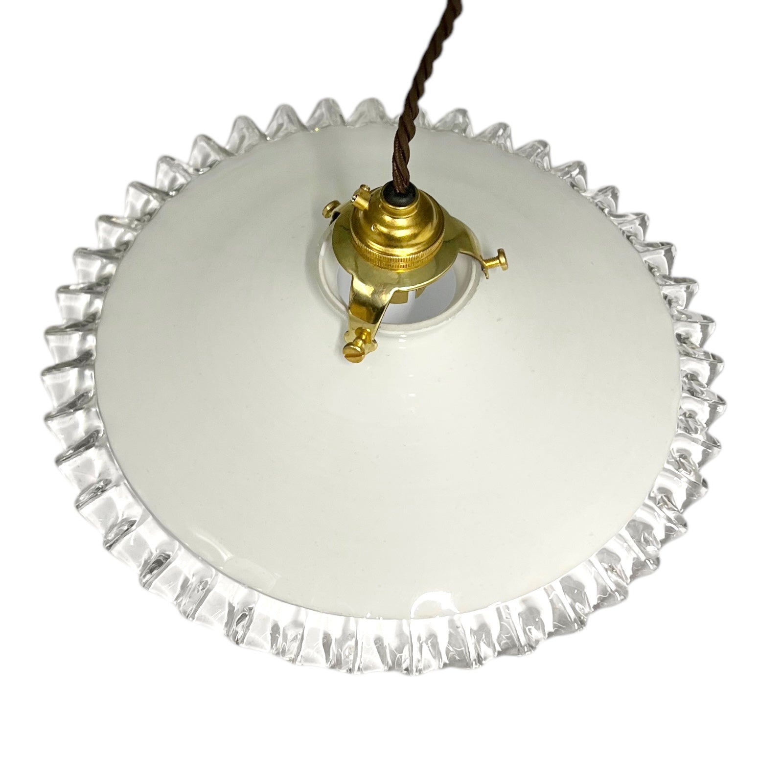 Vintage French Glass Ceiling Pendant Light, Milk Glass Hanging Lampshade