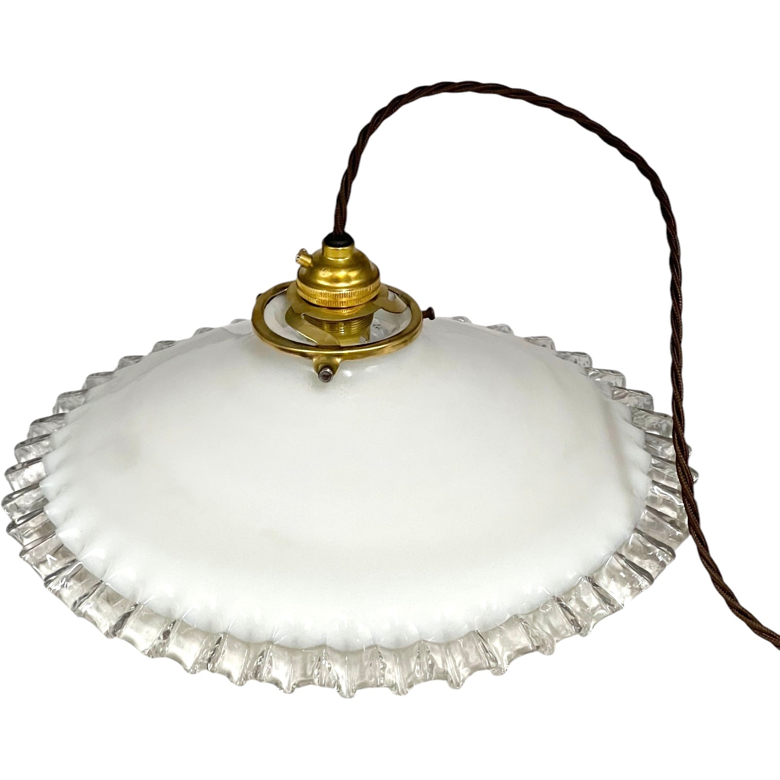 Vintage French Glass Ceiling Pendant Light, Milk Glass Hanging Lampshade