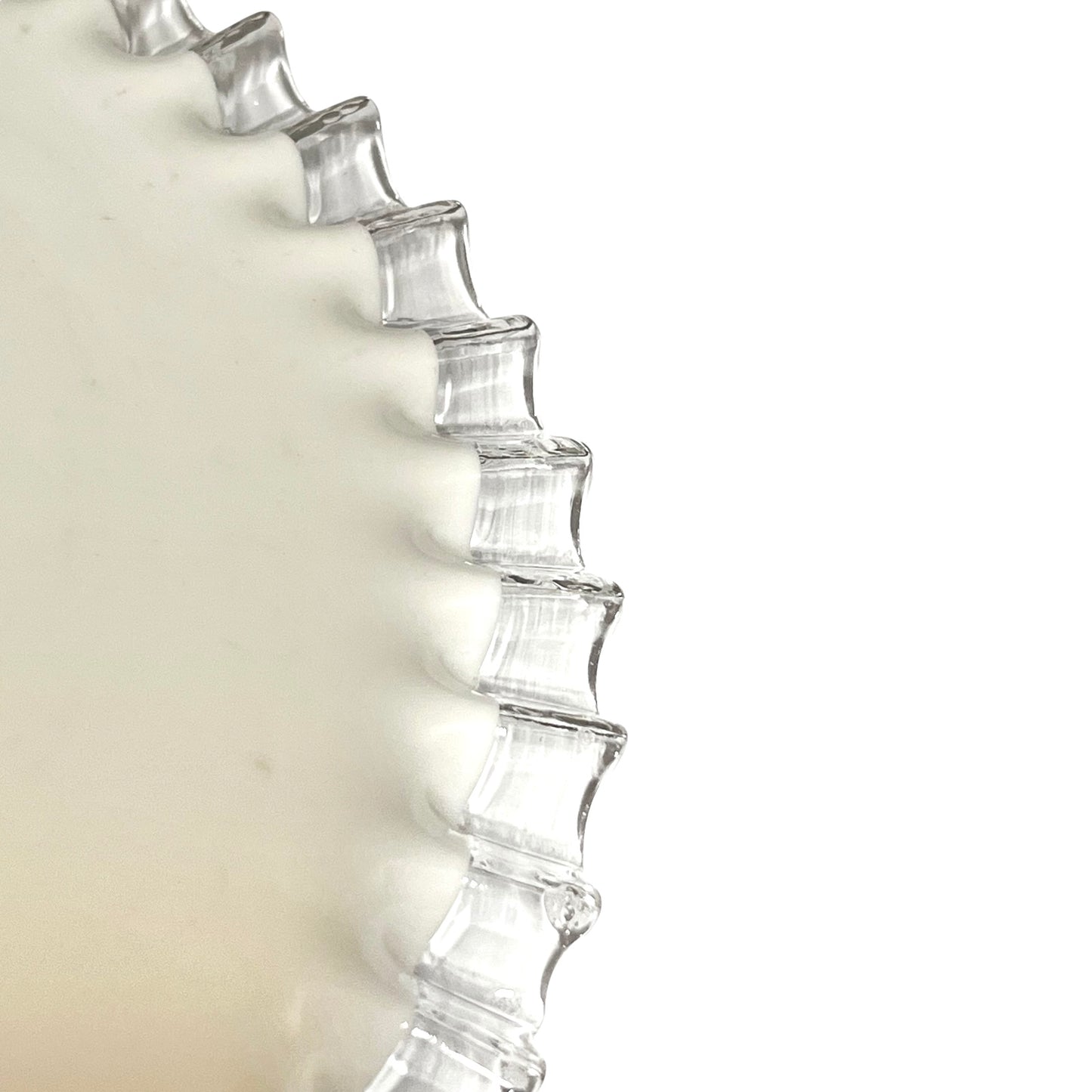 Vintage French Opaline Milk Glass Pendant Pie Crust Lampshade with Brass Collar