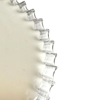 Vintage French Opaline Milk Glass Pendant Pie Crust Lampshade with Brass Collar