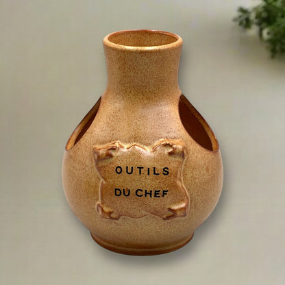 French Kitchen Utensil Storage Jar, Vintage Glazed Stoneware Utensil Pot for sale from All Things French Store