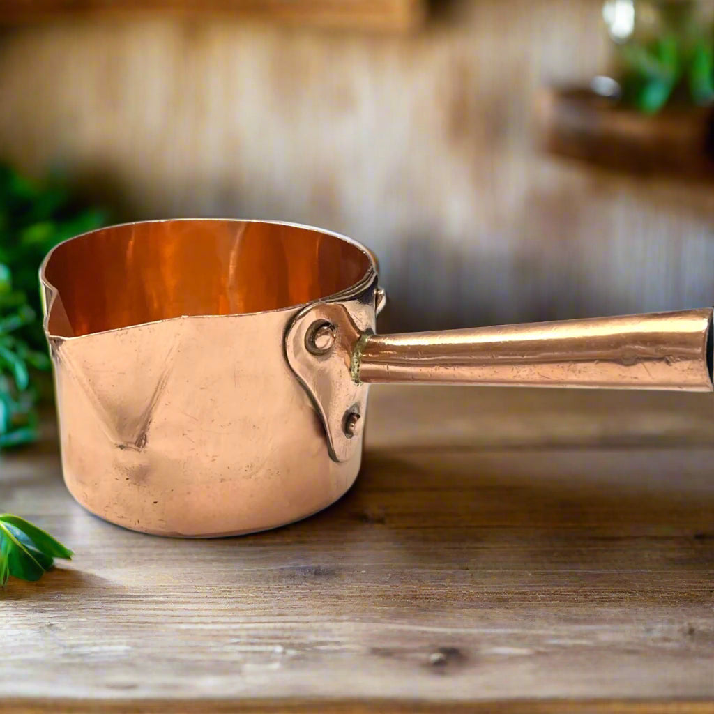 Vintage French Solid 2mm Copper Pan, Chocolate or Sugar Pot - Pâtissier pan for sale from All Things French Store 