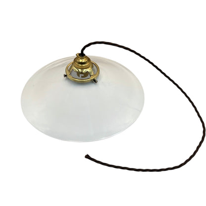 Vintage French Glass Ceiling Pendant Light, Milk Glass Hanging Lampshade 