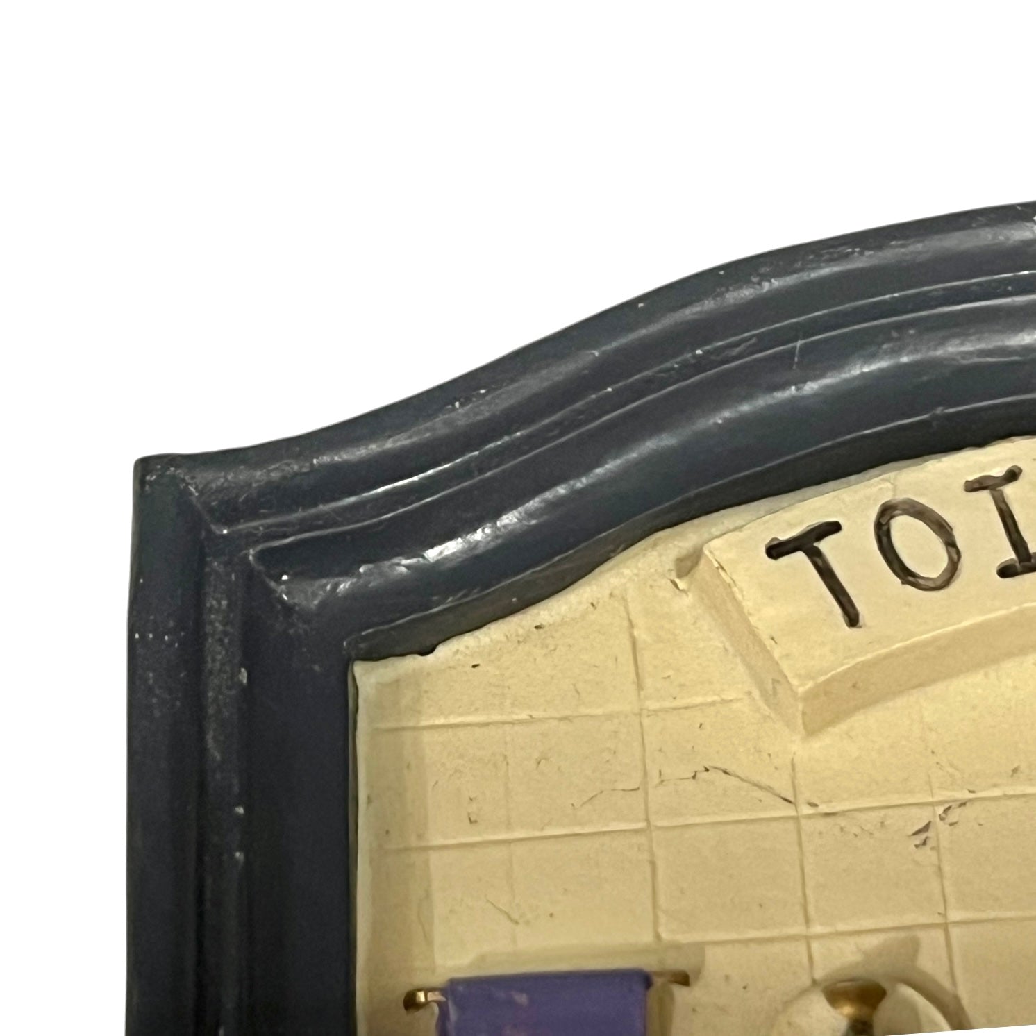 Close-up of a toilet door sign on a white background