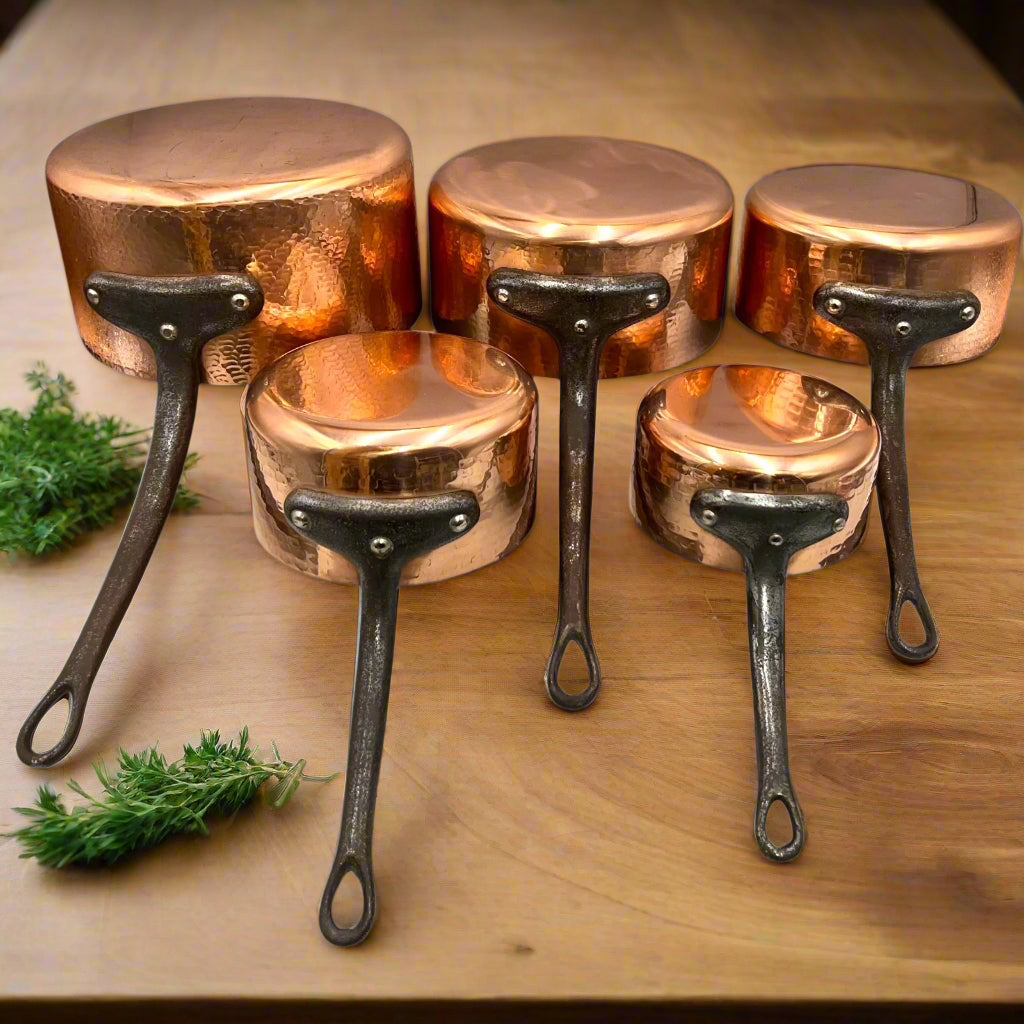 French Copper Pan Set, Copper Saucepans, Set of 5, Tin Lined, 2mm +6kg  for sale from All Things French Store