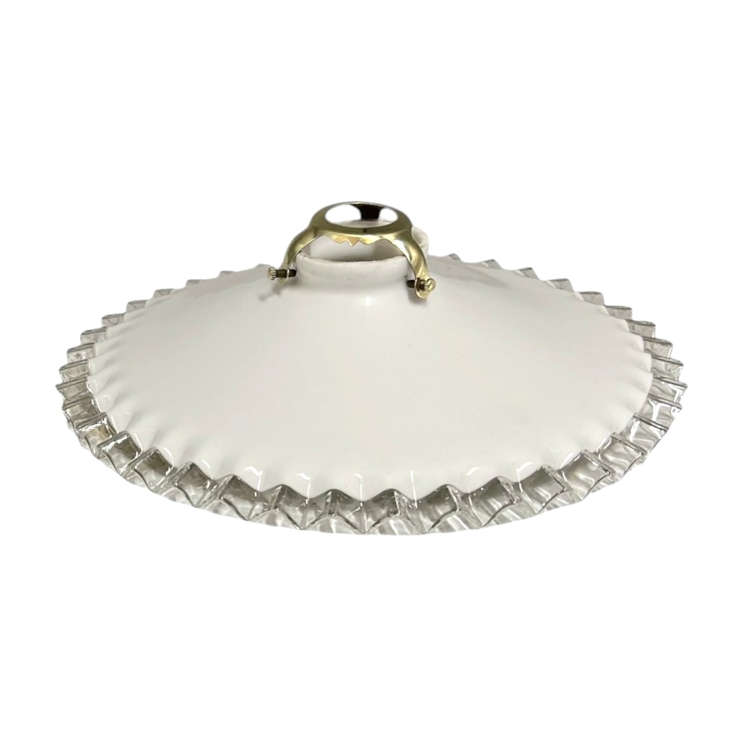 Vintage French Opaline Milk Glass Pendant Lamp Shade with Brass Collar