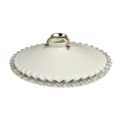 Vintage French Opaline Milk Glass Pendant Lamp Shade with Brass Collar