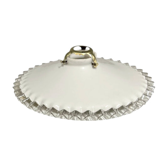 Vintage French Opaline Milk Glass Pendant Lamp Shade with Brass Collar