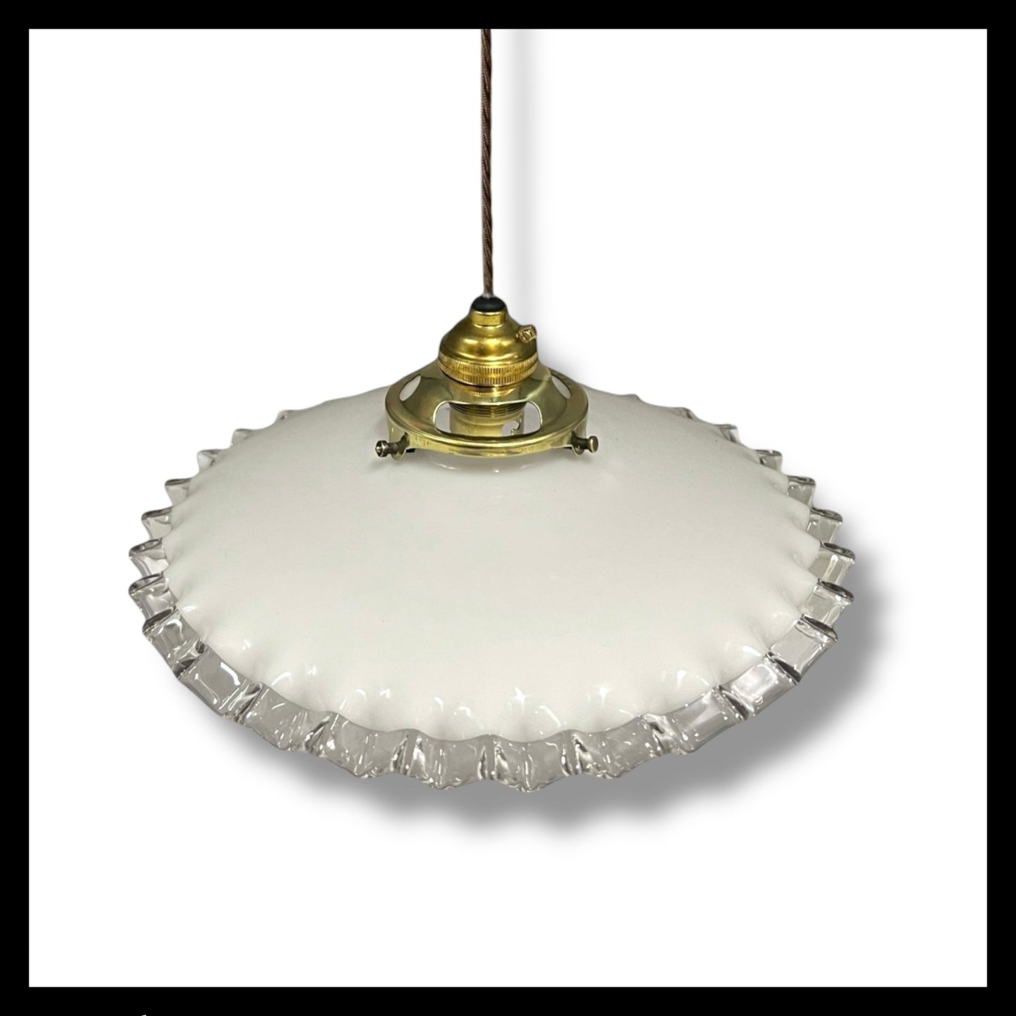 Vintage French Glass Ceiling Pendant Light, Milk Glass Hanging Lampshade 