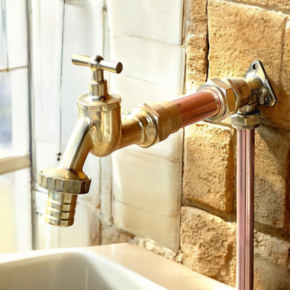 Vintage Style Copper & Brass Wall Mounted Tap – Custom Size for Exposed Pipework