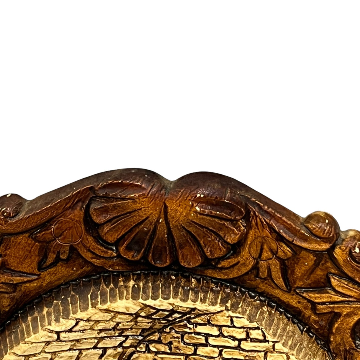Close up of a raised 3d wood resin wall plaque of a French baker on a white background